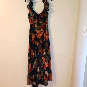 Fashion Nova Orange and Red Ruffled Tiered Maxi Dress